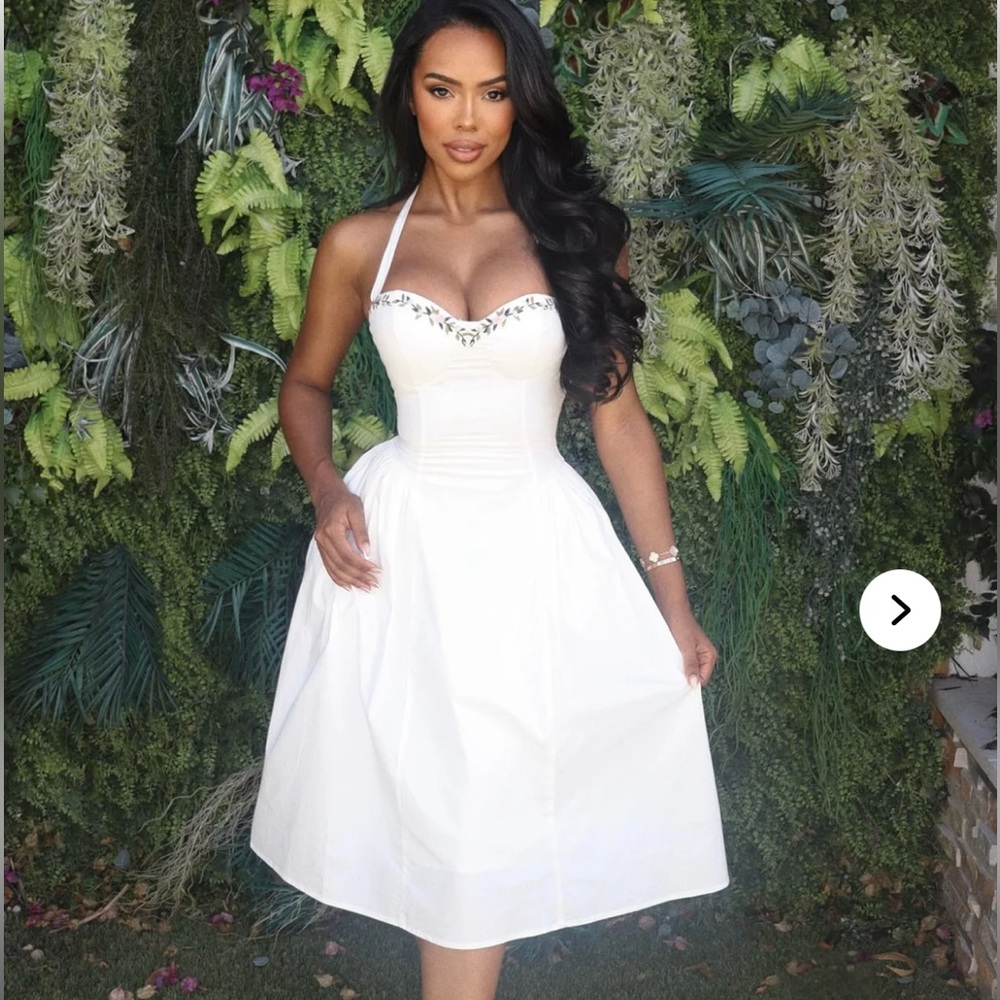 Fashion Nova Beatrice Floral Embroidered Midi Dress - White